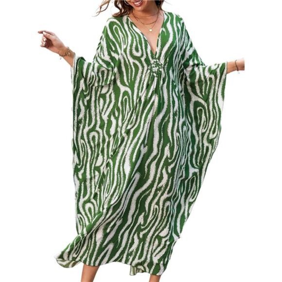 Kaftan Dresses for Women V-Neck Batwing Sleeves Swimsuit Beach Cover Ups Tie - Picture 1 of 6